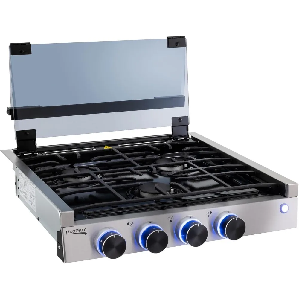 Built In Gas Cooktop  2 Burner or 3 Burner  with Burners  Cover Included (Stainless Steel, 3-Burner)，black