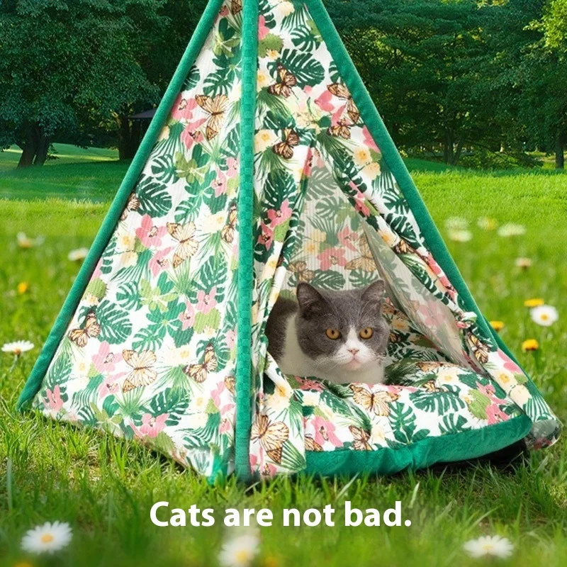 Outdoor Cat House Waterproof Windproof Warm Tent for All Seasons Removable Washable Semi Enclosed Pet Bed for Cats and Dogs