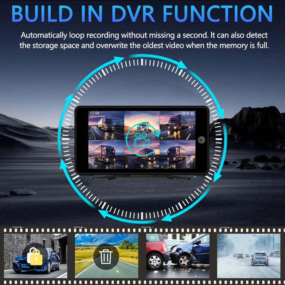 6CH 10.1 ''شاشة تعمل باللمس AHD نظام مراقبة الكاميرا BSD AI إنذار للحافلات/الشاحنة كاميرات DVR اللون للرؤية الليلية مسجل ركن السيارة #5