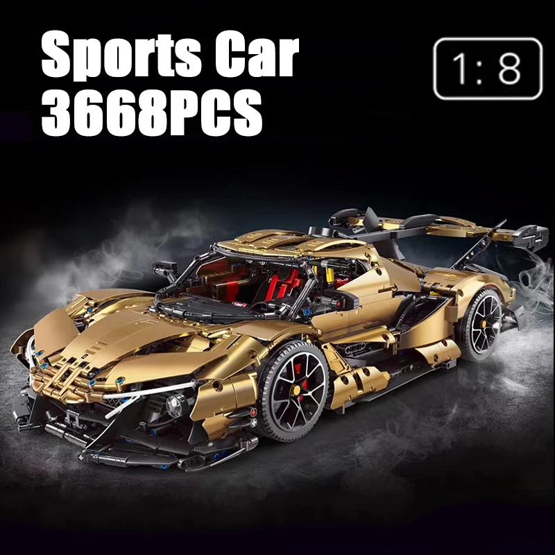 3668PCS 1:8 Goldene Sport Racing Auto Modell Bausteine Spielzeug Hause Desktop Ornamente Ideale