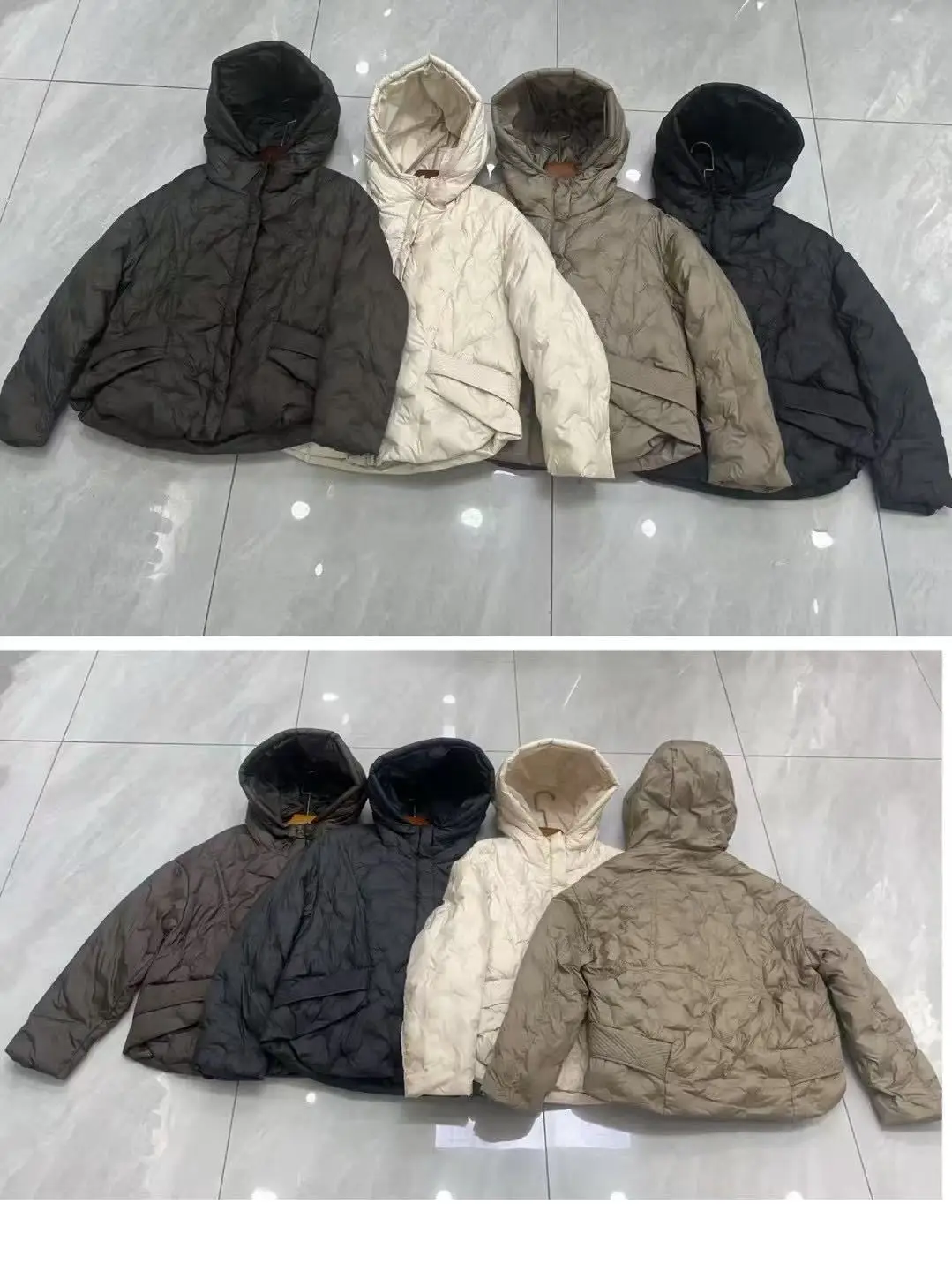 سترة نسائية لخريف وشتاء 2025 بغطاء للرأس سترة بيضاء مبطنة بالبط