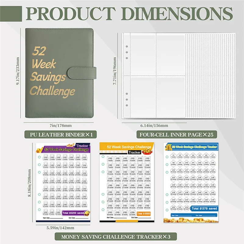 A29F-52 Week Money Saving Challenge Binder,Money Saving Binder With Savings Challenges Book And Cash Envelopes