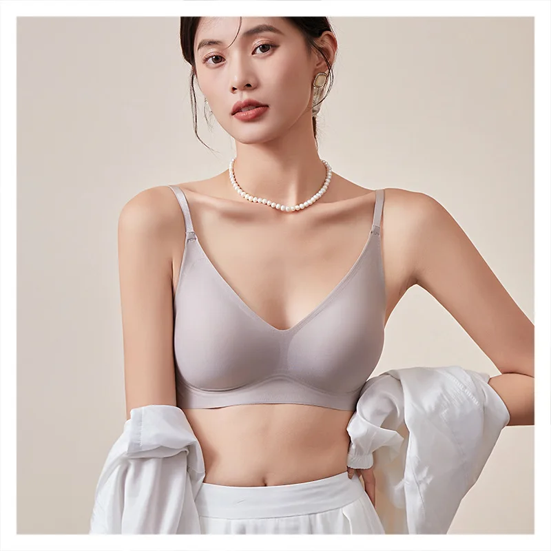 Jelly Striped Silk Traceless Bra Without Steel Ring Soft Support Smooth Face Underwear Thin High Elastic Micro Aggregation