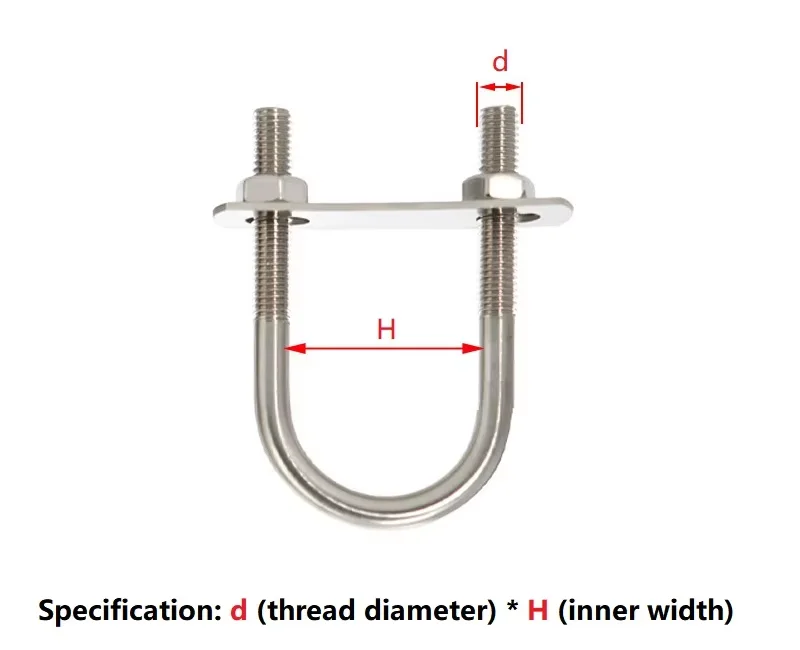 M6 M8 304 Stianless Steel U Shape Bolts With Plate And Nuts Round U Type Clamp Clip Tupe Holder Tube Fixed