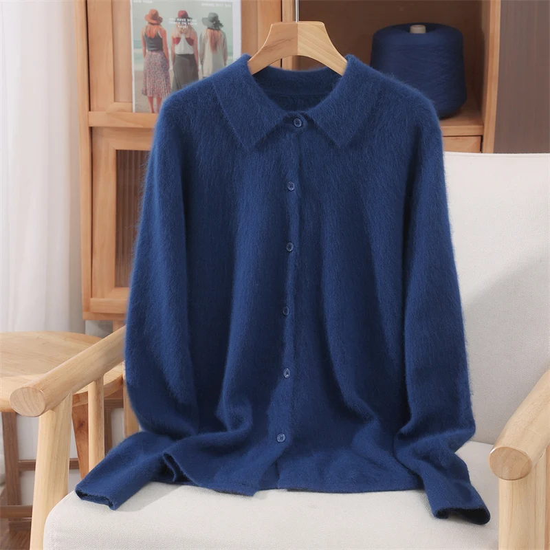 ผู้หญิง Mink CASHMERE เสื้อกันหนาว Turn-Down COLLAR ปุ่มเสื้อสเวตเตอร์ถักฤดูใบไม้ร่วงฤดูหนาวนุ่มเสื้อผ้าที่อบอุ่น 100% Mink CASHMERE เสื้อถักเสื้อ