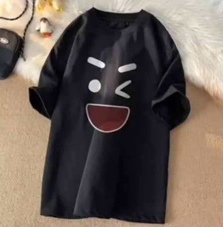 Korean Loose Fit Fashionable Trendy American Retro Happy Emotional T-shirt Casual Men Multifunctional Couple Set Graphic Tshirts