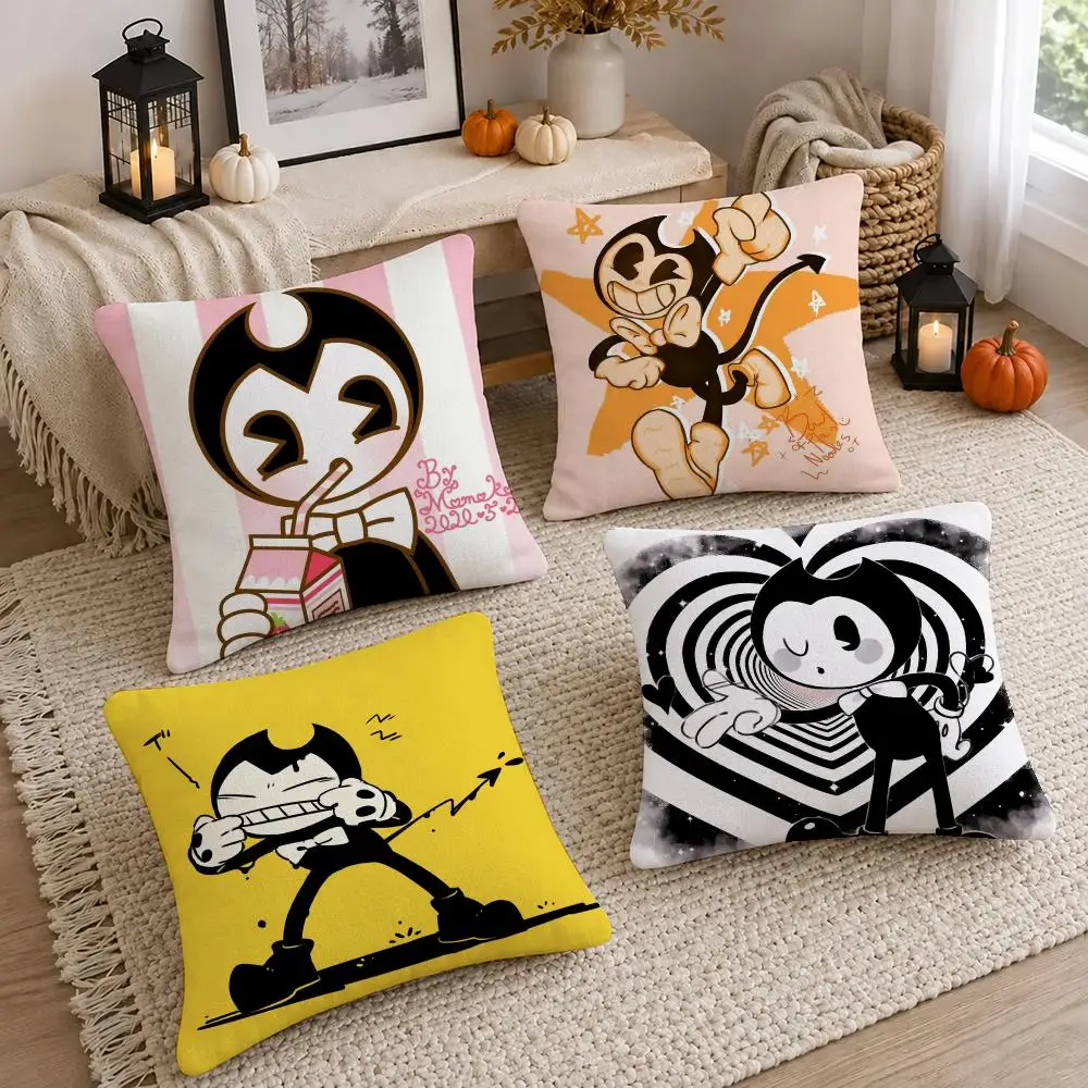 Bendy and the Ink Machine Cushion Cover Short Plush Pillow Cover, Washable Wrinkle-Resistant for Sofa Bedroom Decor Gift