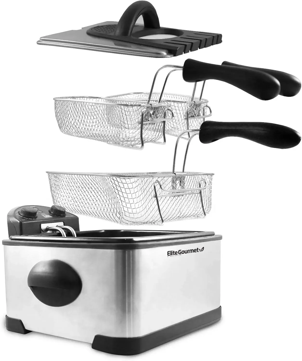 NEW Gourmet EDF-401T Electric Immersion Deep Fryer 3-Baskets, 1700-Watt, Timer Control, Adjustable Temperature, Lid with Viewi