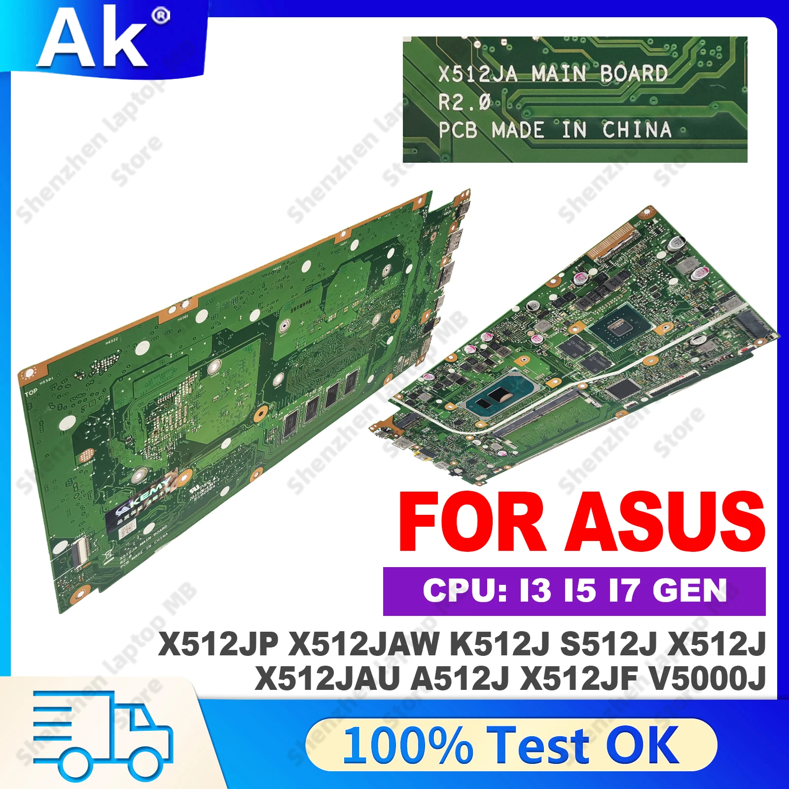 X512JP Laptop Motherboard For ASUS X512JAW X512J X512JAU A512J X512JF V5000J Mainboard With I3-1005G I5-1035G I7-1065G RAM-4G/8G
