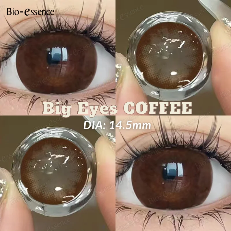 Bio-essence 1Pair Colored Contact Lense with Myopia Natural Black Korean Gray Big Eyes Contact Yearly Use Pupils High Quality