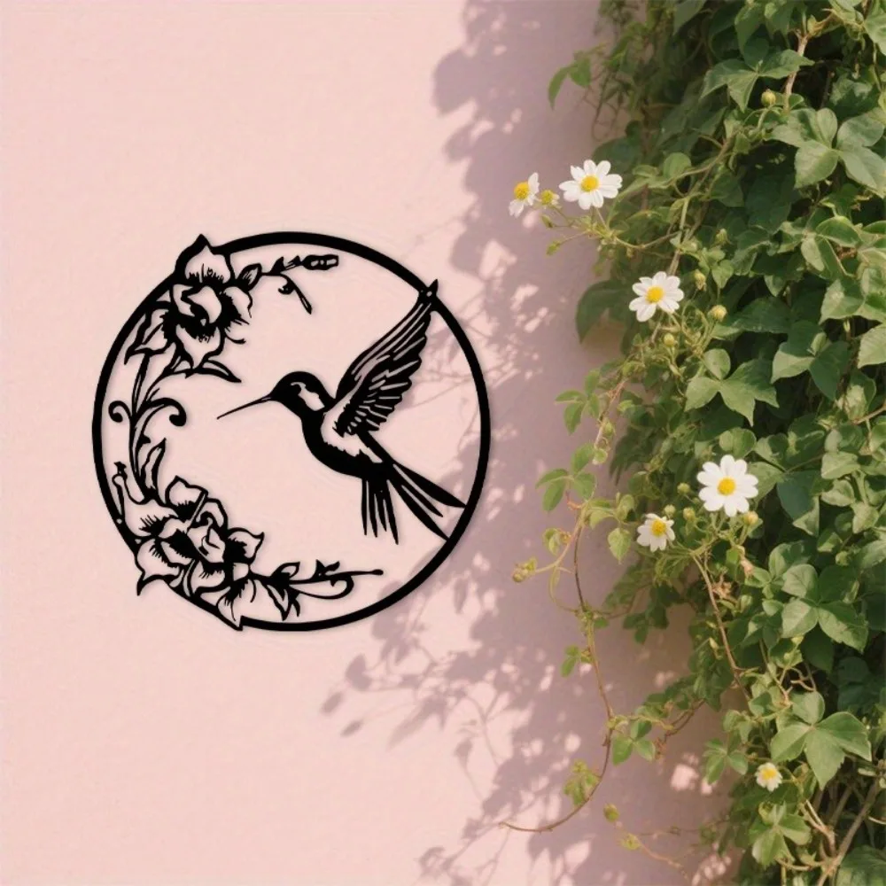 1pc Metal Hummingbird Wall Art Black Outdoor Garden Decor Spring Home Gift