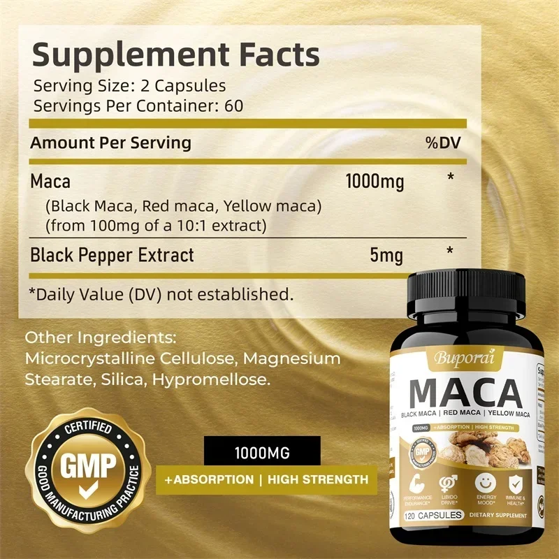 Maca Root Capsules - Supports Endurance and Strength, Promotes Muscle Growth, Regulate Mood, Improve Athletic Performance