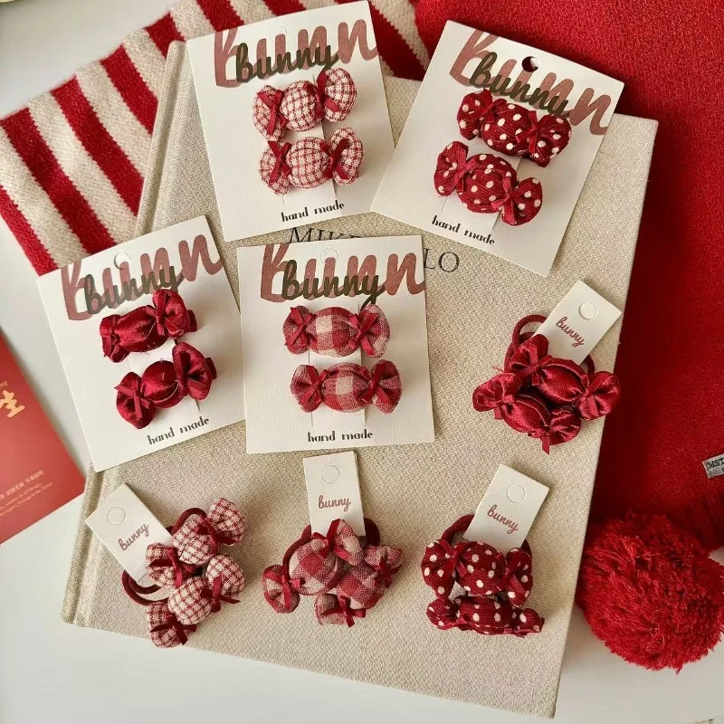 

Red Fabric Candy Bow Stuffed Hair Clips Scrunchies for Kids Girls Cute Sweet Side Barrettes Ponytail Holders Hair Accessories