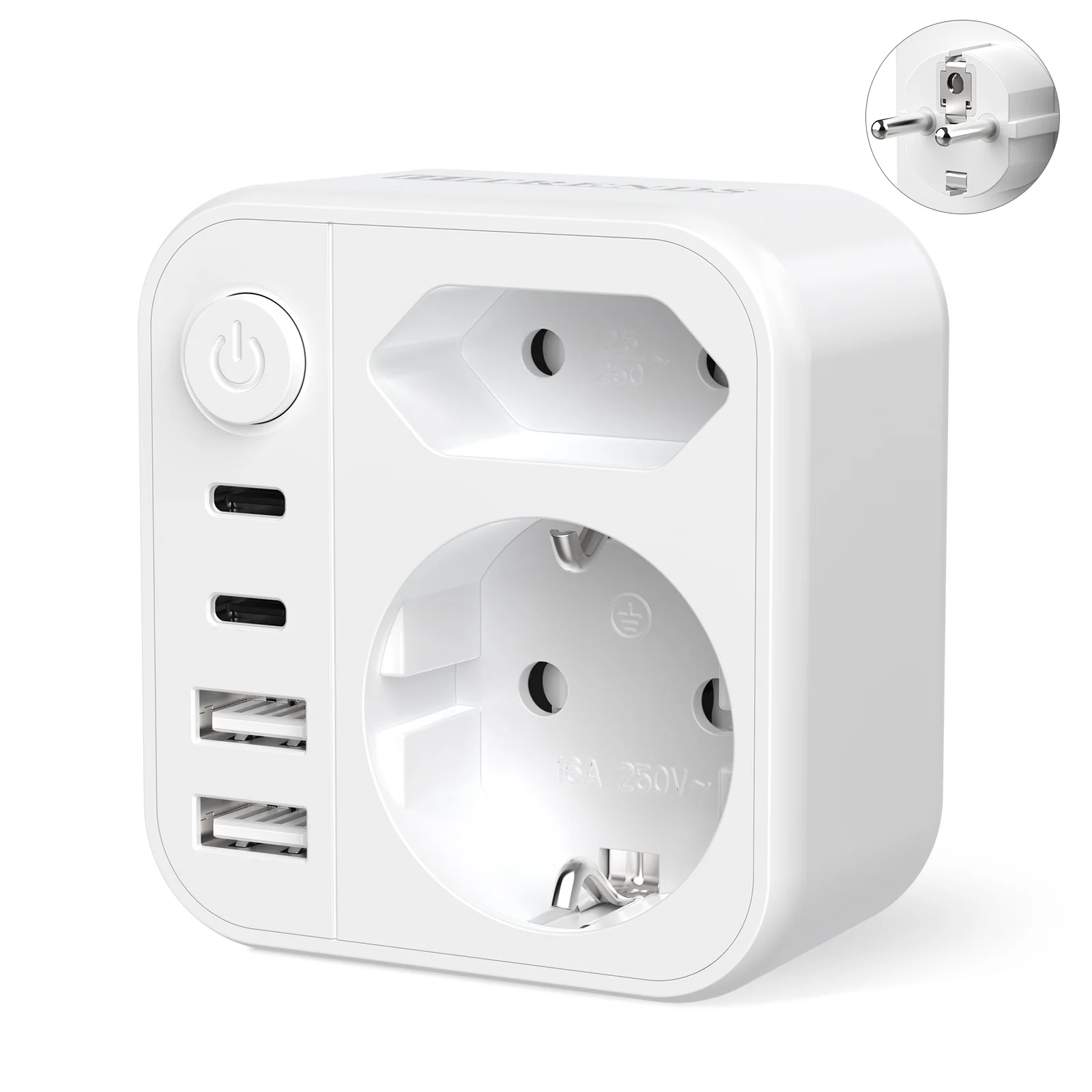 

Розетка адаптера питания ЕС 6-в-1 с вилкой Евро/Шуко USB C/USB A17W, быстрая зарядка/многофункциональная защита, необходимая для путешествий