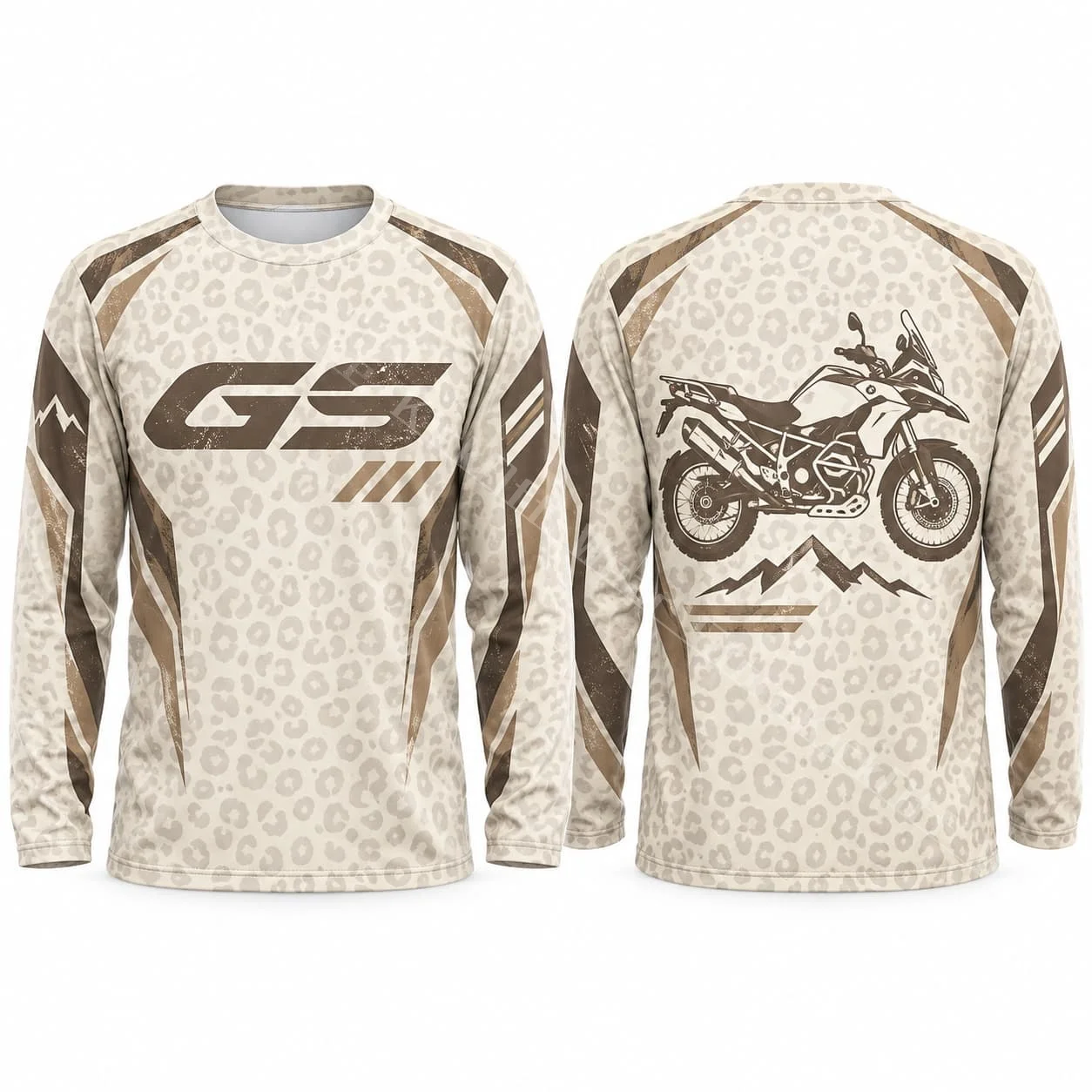 GS Mens Long Sleeve T Shirt Spring Autumn Cream Leopard Print Motorcycle Adventure Riding Jersey Off Road Touring MX Unisex Top