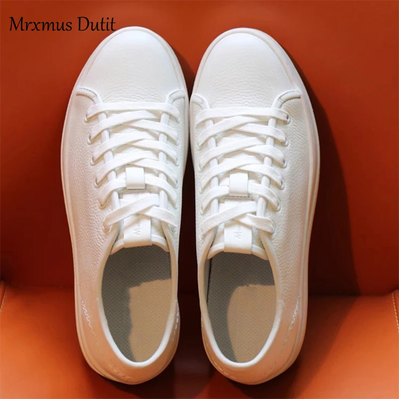 Mrxmus 2023 Autumn New Women Genuine Leather White Flats Shoes Solid Basic Sneaker Versatile Casual Simple Skate Shoes Female