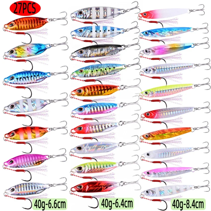 27PCS Mix Metal Jigs Fishing Lures Set 50g40g 30g 20g Crankbait Jiging Spoons Sinking Wobbler Bait Sea Fishing Lures Pesca Kit