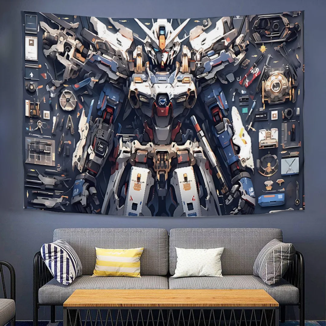 Gundam Anime Wandteppich, mobiler Anzug, Hintergrundstoff für Wohnheim, Mietzimmer, Dekor, Wandbehang, Kunst, Schlafzimmer, Wohnraum