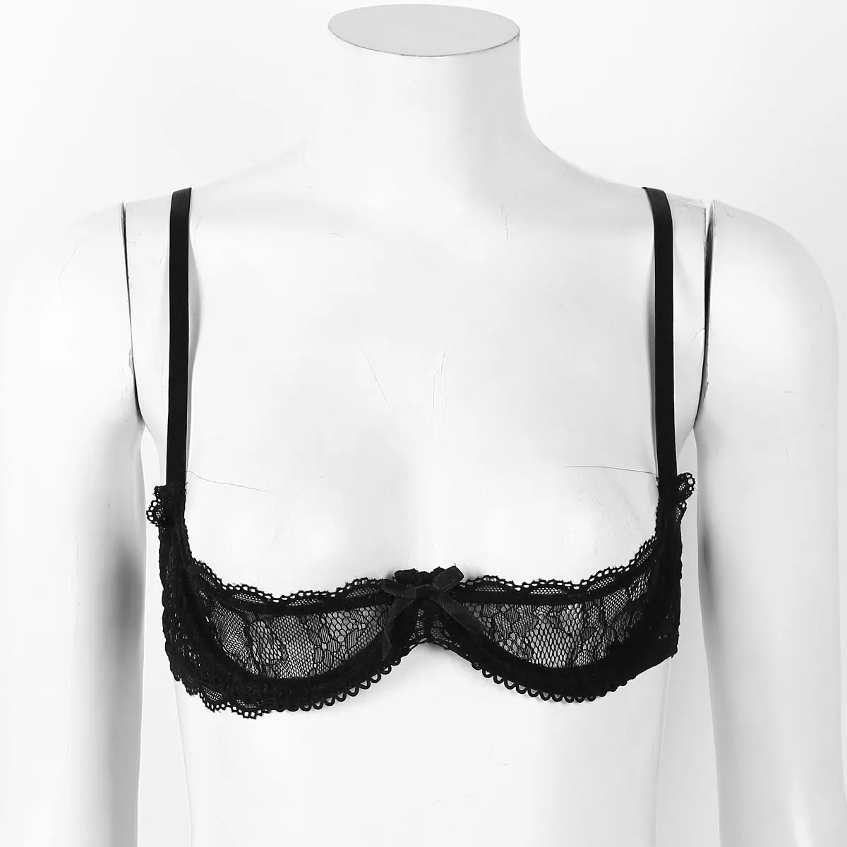 Soutien-gorge push-up en dentelle transparente pour femme, lingerie évidée, bretelles spaghetti réglables, ouvert, soutien-gorge standard, soutien-gorge à armatures, Y-Straps initiés