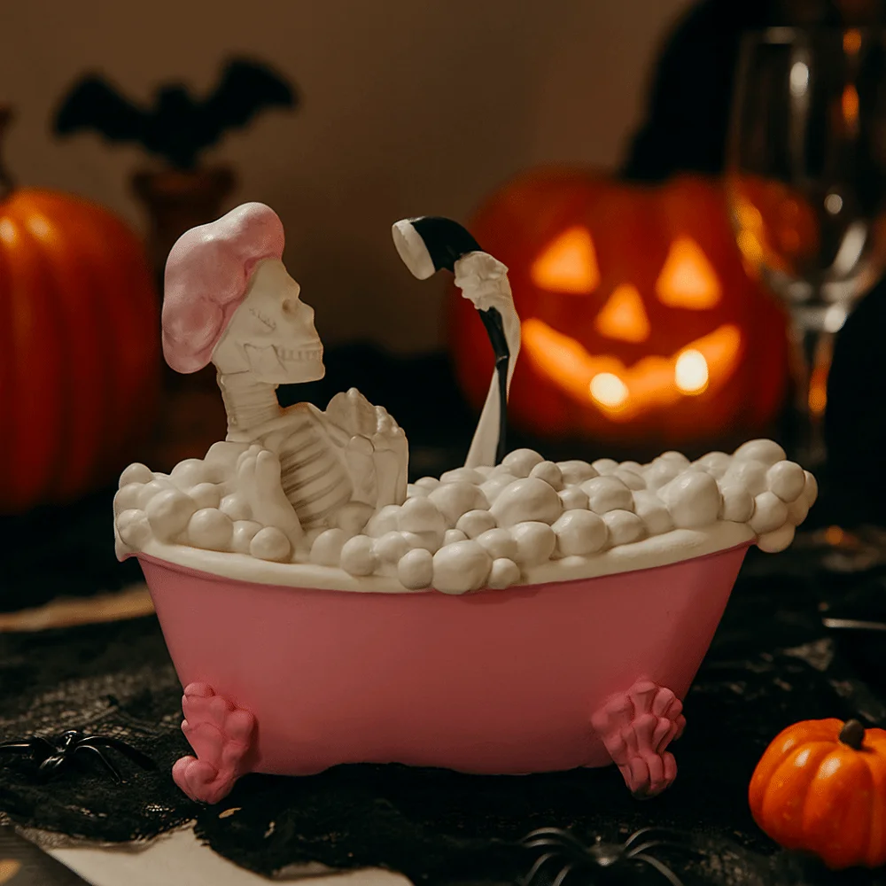 Figurina di fantasmi in resina a tema Halloween Modello artigianale Cartone animato in piedi Fantasma Ornamento Display Bambola divertente