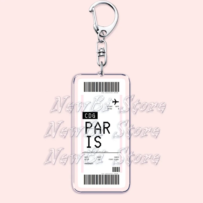 Plane Ticket Boarding Pass Keychain Boston Paris Tokyo New York Keyrings for Accessories Bag Key Chain Ring Jewelry Travel Gifts
