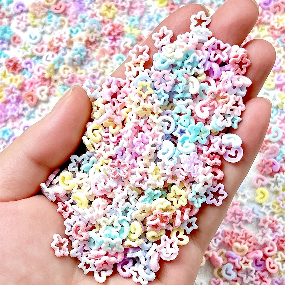 50pcs Sweet Girlish Nail Charms Macaron Hollow Star Heart Flower Resin Ornaments For DIY Nails Manicure Handcraft Accessories
