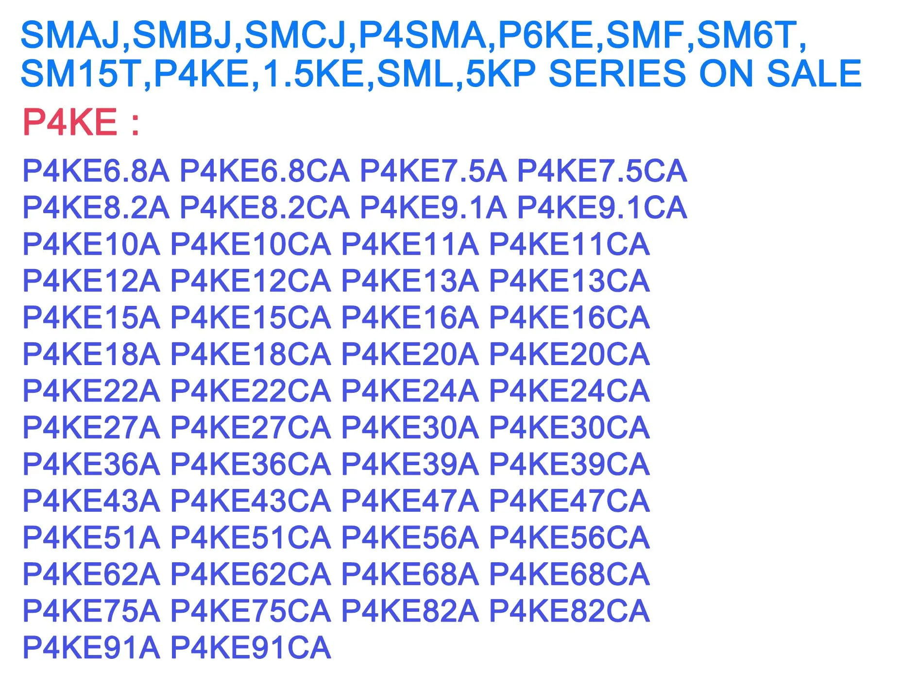LOCN 3000PCS DO-41 DO-204AL P4KE P4KE22 P4KE22A P4KE22CA P4KE24 P4KE24A P4KE24CA DIP TVS DIODES DO41 High Quality BOX PACKAGE
