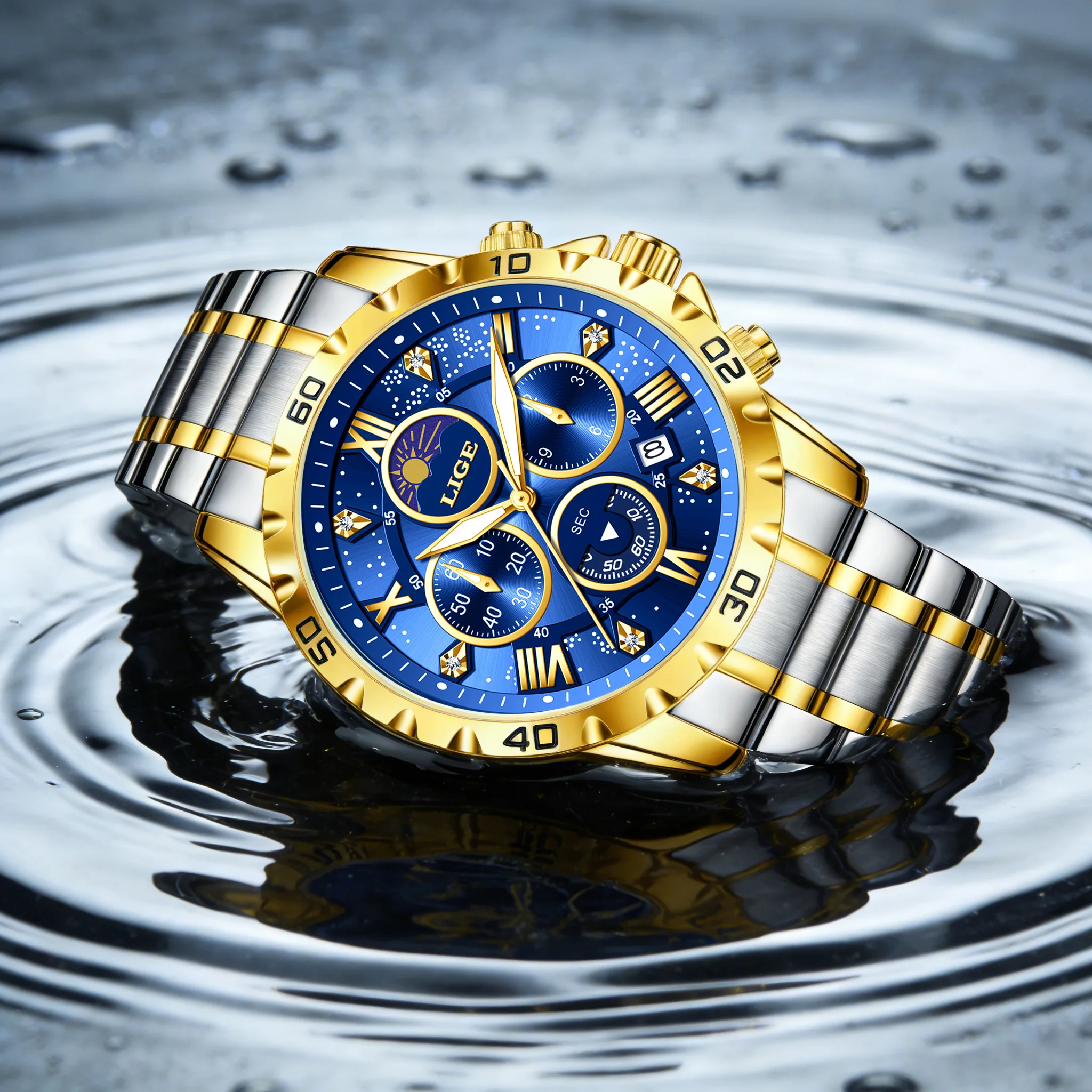 

Наручные часы LIGE: Мужские кварцевые часы класса люкс, водонепроницаемые до 30 м, с люминесцентным хронографом, стальной корпус