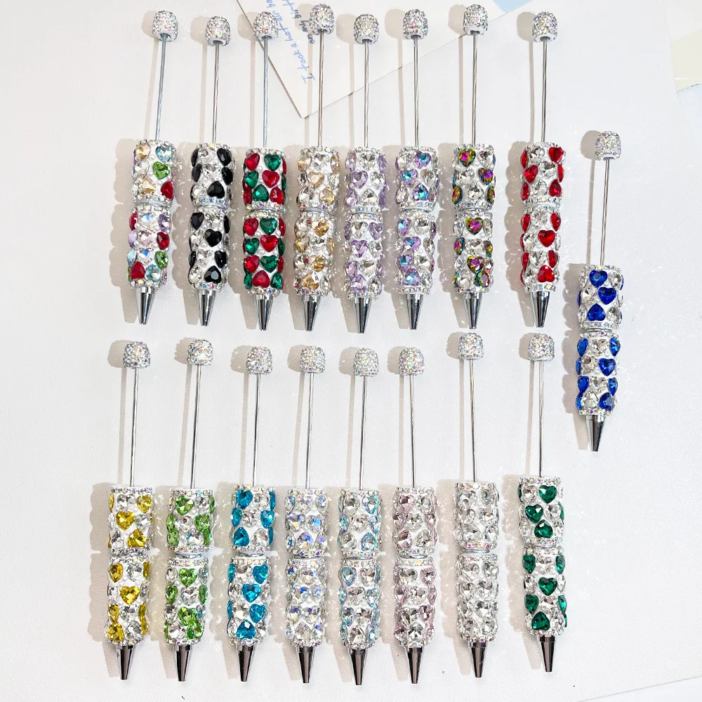 

20Pcs Heart Diamond Glitter Beaded Pen DIY Creative Craft Beadable Ballpoint Pens Glittered Rollerball Pen Gift Stationery
