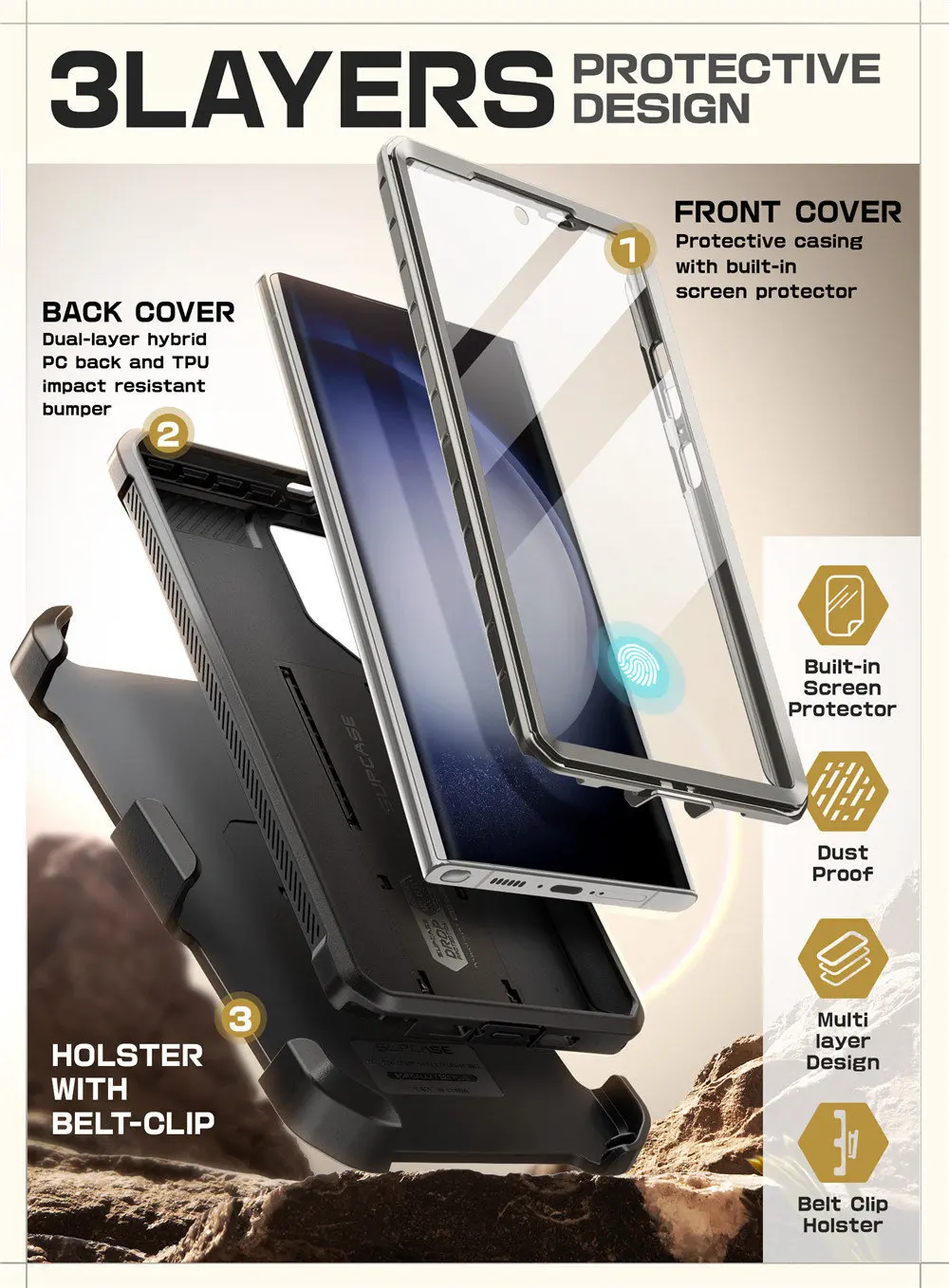 SUPCASE For Samsung Galaxy S24 Ultra Case UB Pro Full-Body Dual Layer Rugged Belt-Clip Phone Case with Built-in Screen Protector