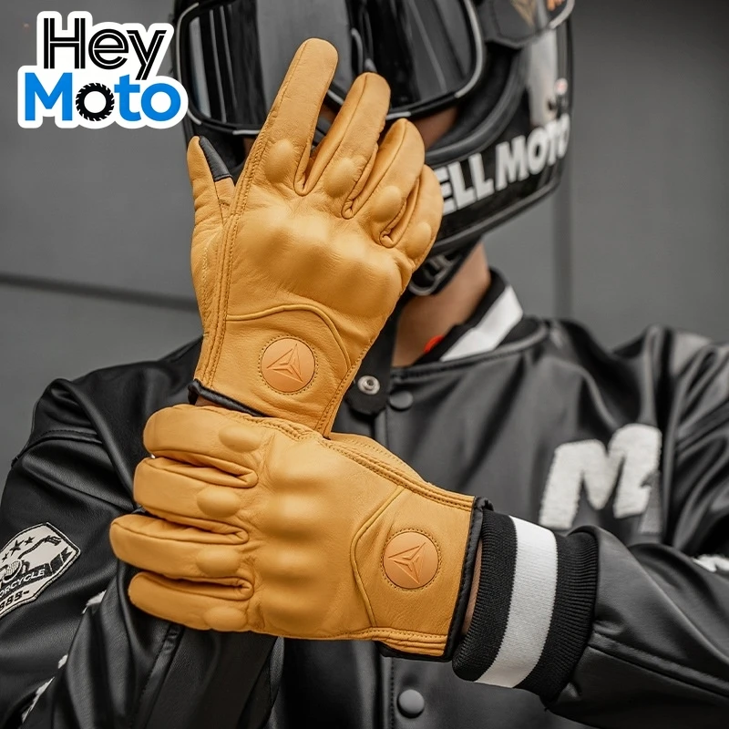 

Motorcycle Gloves Genuine Leather Touch Control Operation Finger Joint Protection Cycling Windproof Slip-resistant Breathable