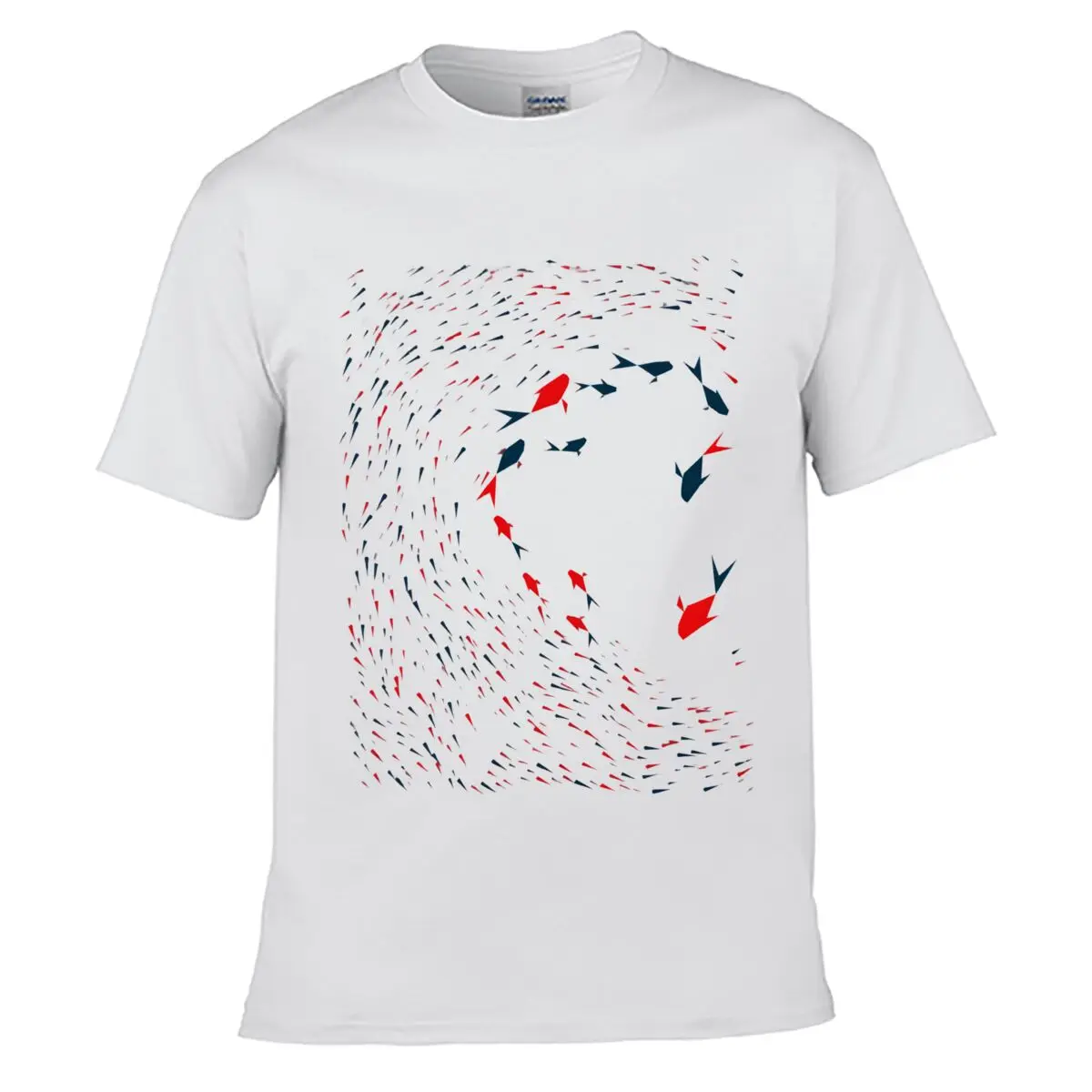 Abstract Red Navy Fish School Dynamic Scatter Pattern short-sleeved T-shirt