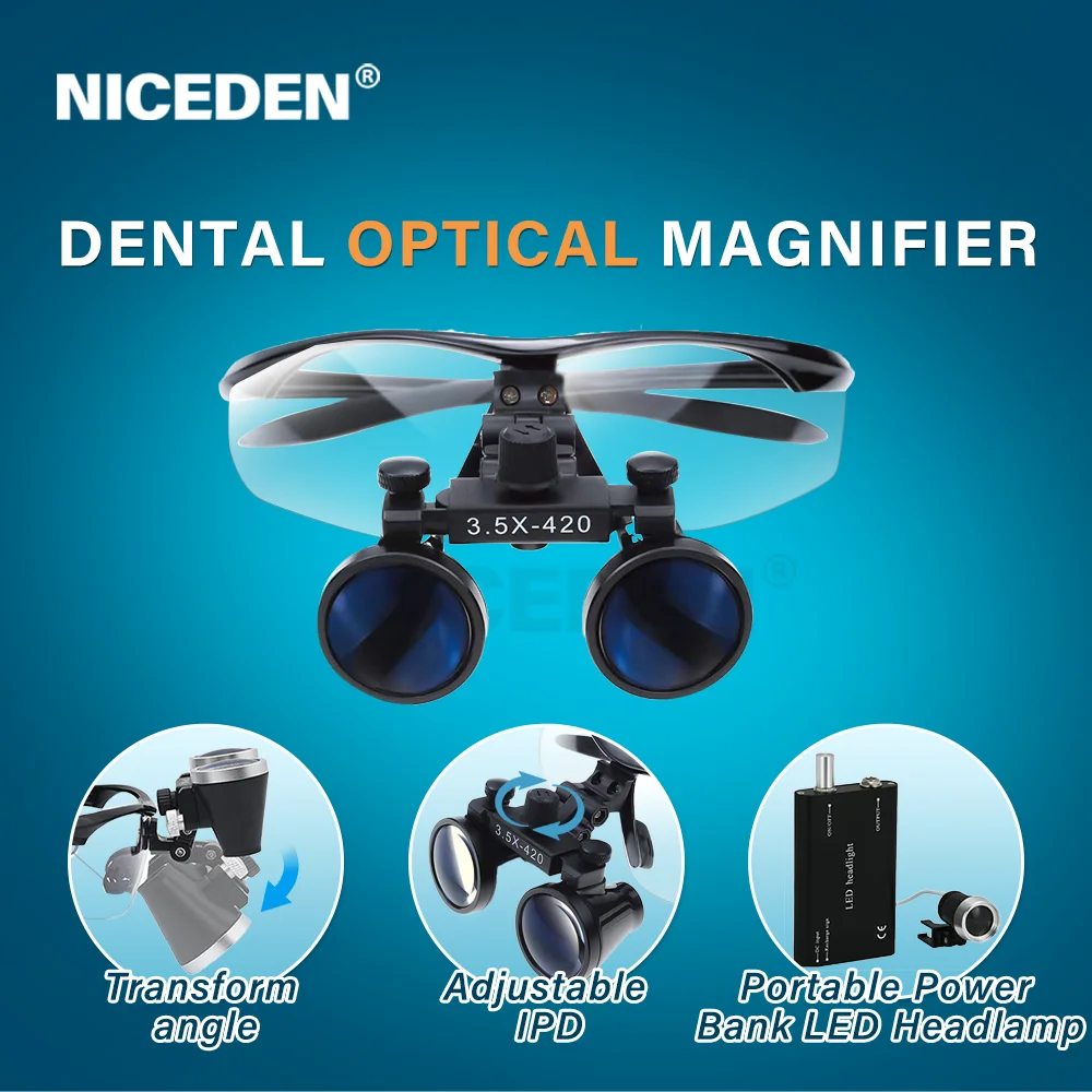 2.5X 3.5X กล้องส่องทางไกลขยายทันตกรรม Loupe การผ่าตัดผ่าตัดแว่นขยาย LED Light ทันตแพทย์ทางการแพทย์ Loupes โคมไฟ