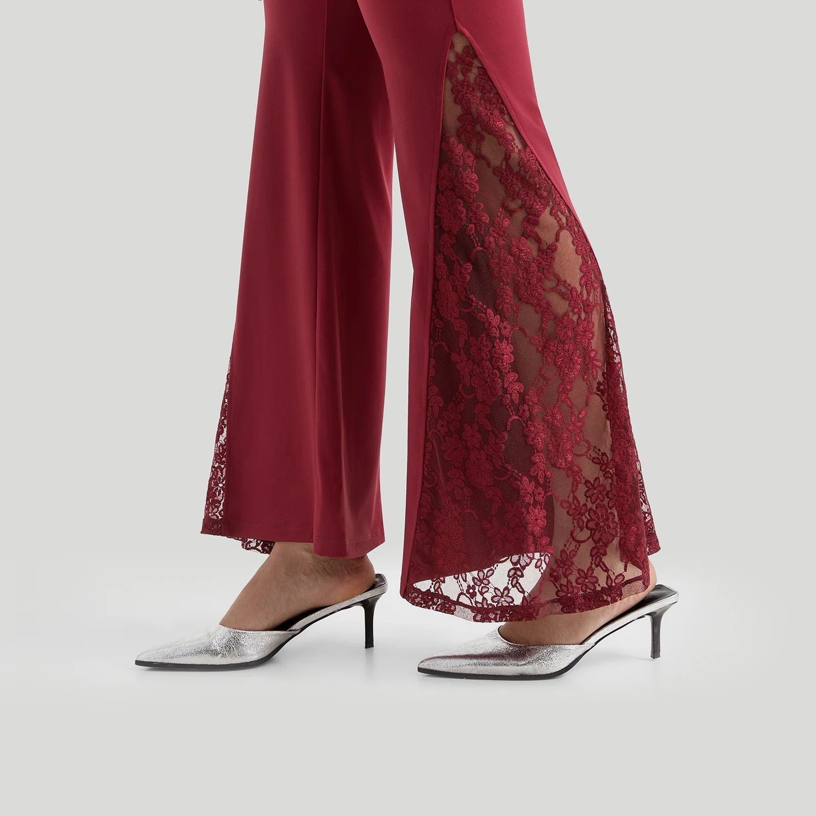 Women Punk Sexy See Through Lace Patchwork Flare Pants Streetwear High Waist Wid Leg Vintage Trousers Y2k Pants Female