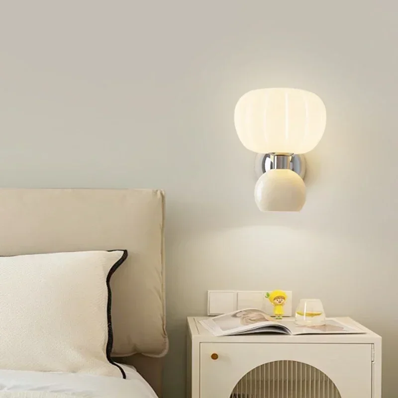 

Modern Simple LED Pumpkin Wall Lamp Cream-style Indoor Eye Protection Wall Lamp Light Luxury Background Wall Atmosphere Lamp