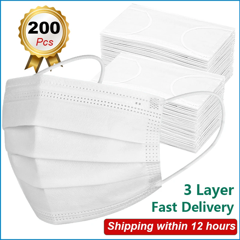 50-200pcs Disposable Surgical White Face Mask Filter Meltblown 3 Layer Ply Certified surgical mask safe Non-wove Medical masks