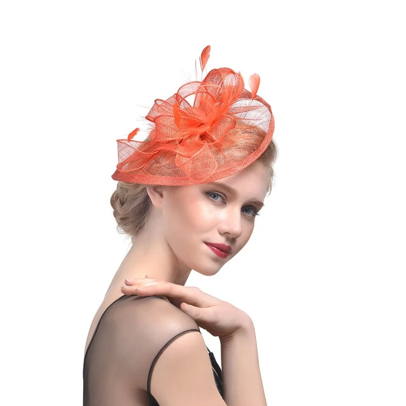 Fashion Mesh Fascinators Hat Women  Wedding Cocktail Tea Party Solid Flower Feather Fascinator Headwear Hair Clip