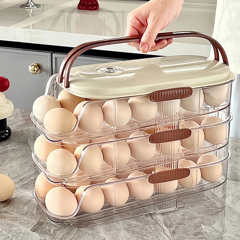 Auto Rolling Egg Holder for Refrigerator Stackable Egg Storage Container With Date Recorder Egg Drawer Organizer For Fridge