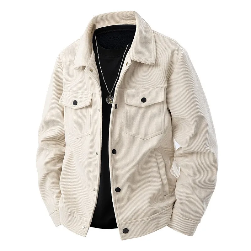 Spring Men's Clothing Wind Resistant Work Wear Jacket Casual Loose Fit Corduroy Outerwear For Men Vintage Solid Long Sleeve