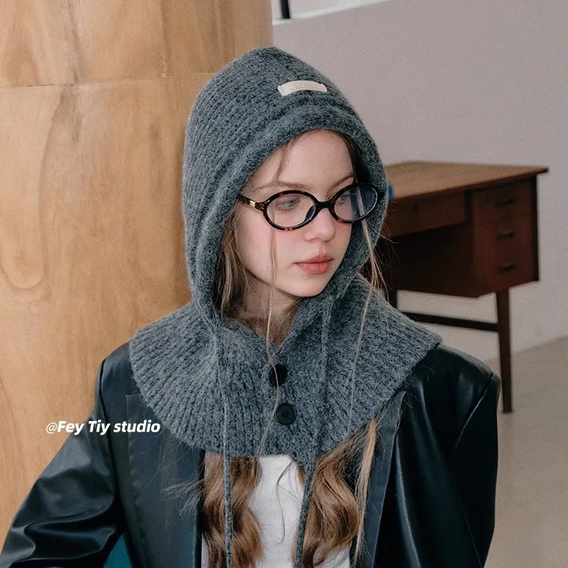 High Quality Scarf  Hat Integrated men's women's Winter Warm Ear Protect Knit Brimless Hat Balaclava Hat Bonnet 4m756