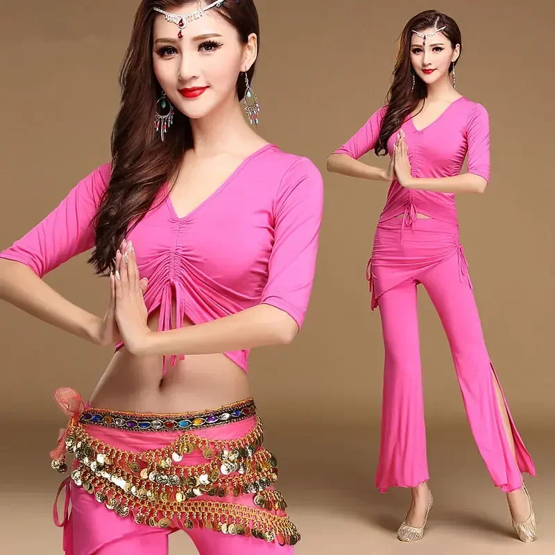 Women Dancewear Belly Dance Clothing for Practice Bellydance Outfits 3 Pieces Top Belt Pants Modal Costumes Sets