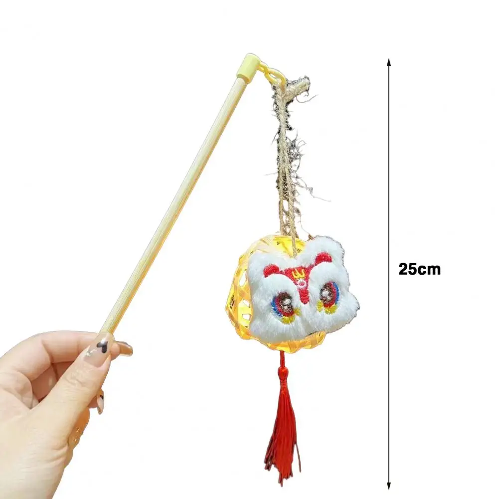 Bamboo Weaving Lion Lantern with Tassels Wood Pole Chinese New Year Spring Festival DIY Handmade Handheld Lantern Material Kit