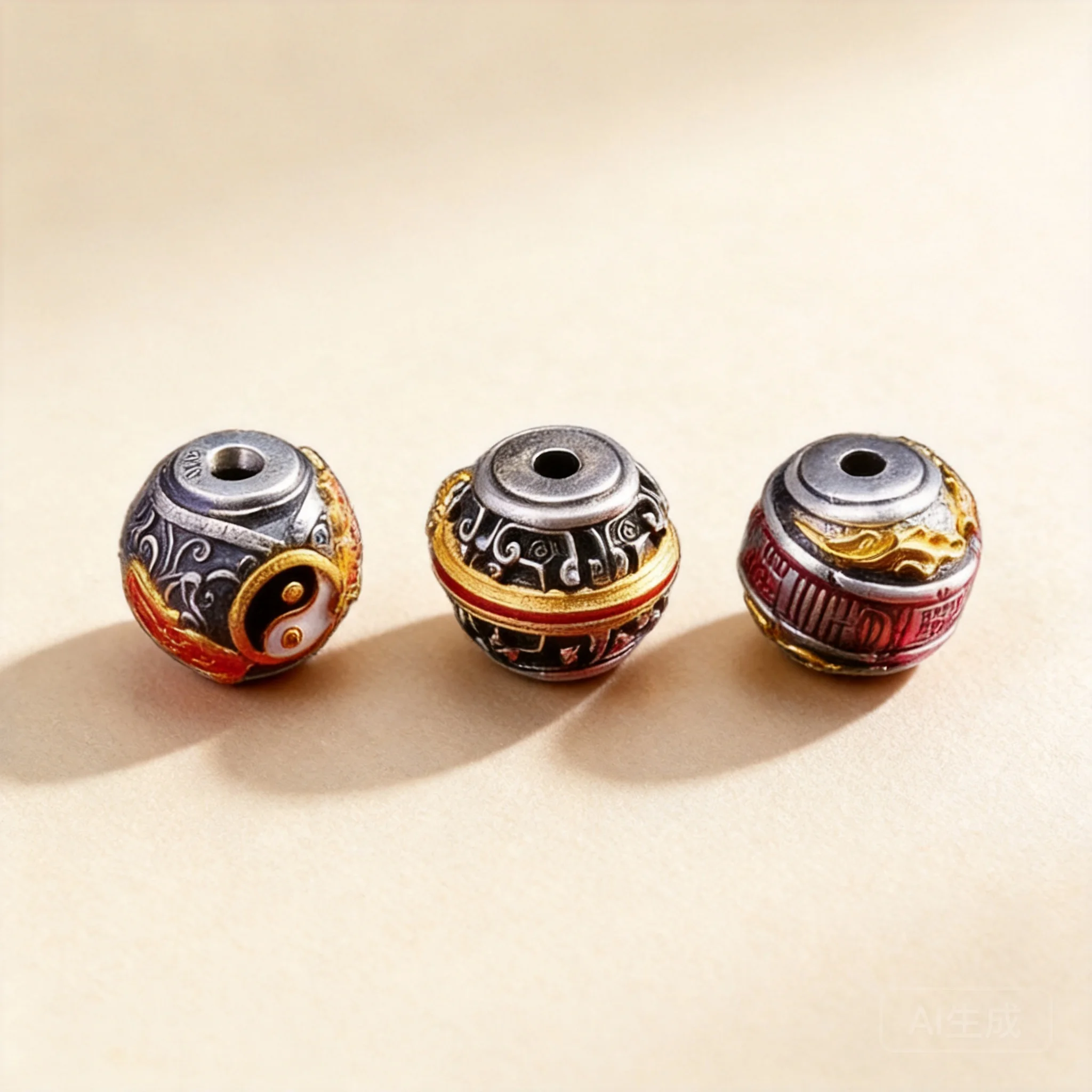 Chinese Style Good Luck Blessing Fortune Attracting Spacer Beads Yin Yang Tai Chi Nine Words Mantra Taoist Tianshi Sword Design