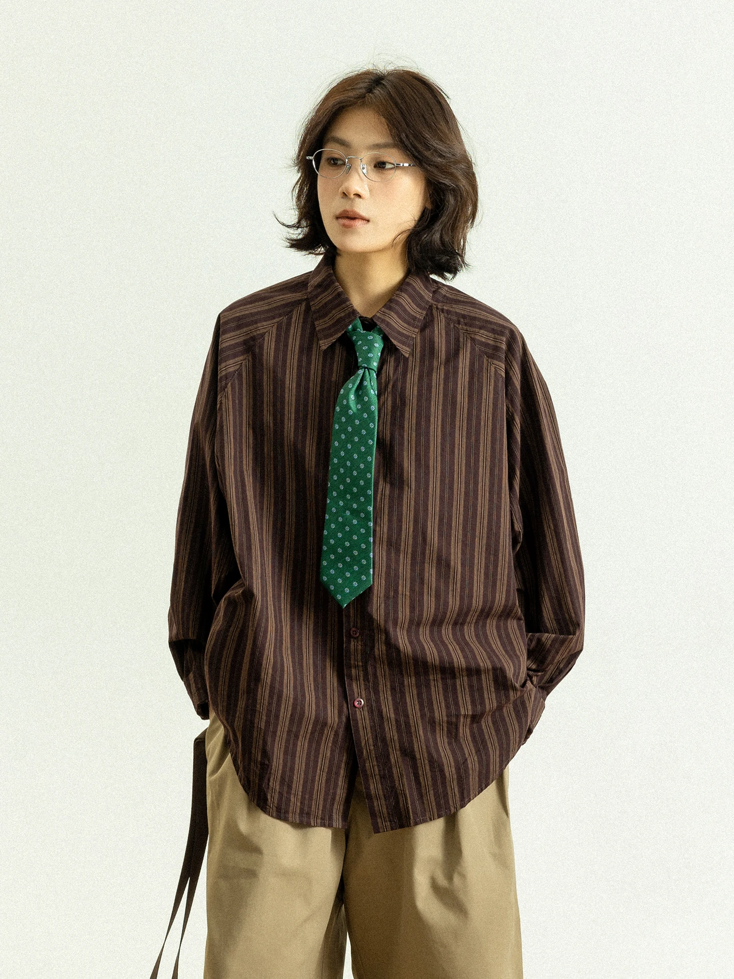 

Рубашка GoodNorth Spring Vintage Coffee Striped, свободного кроя, повседневная, в стиле Lazy, с длинным рукавом, из дышащего хлопка