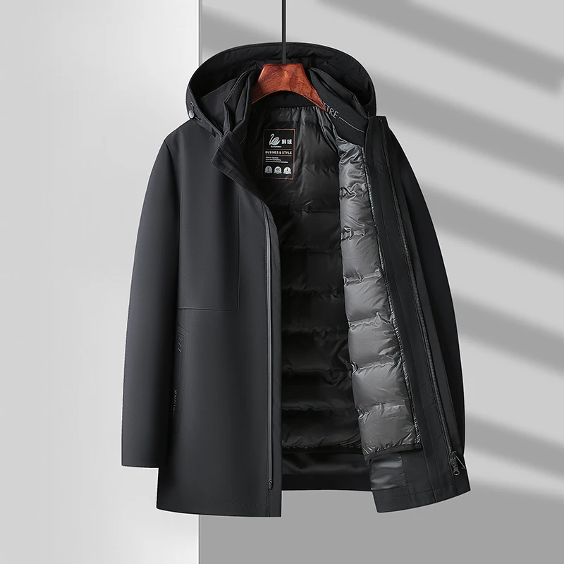 men's zipper jacket with detachable inner 2026 autumn and winter men liner down coat casual hooded down jacket for male M-3XL
