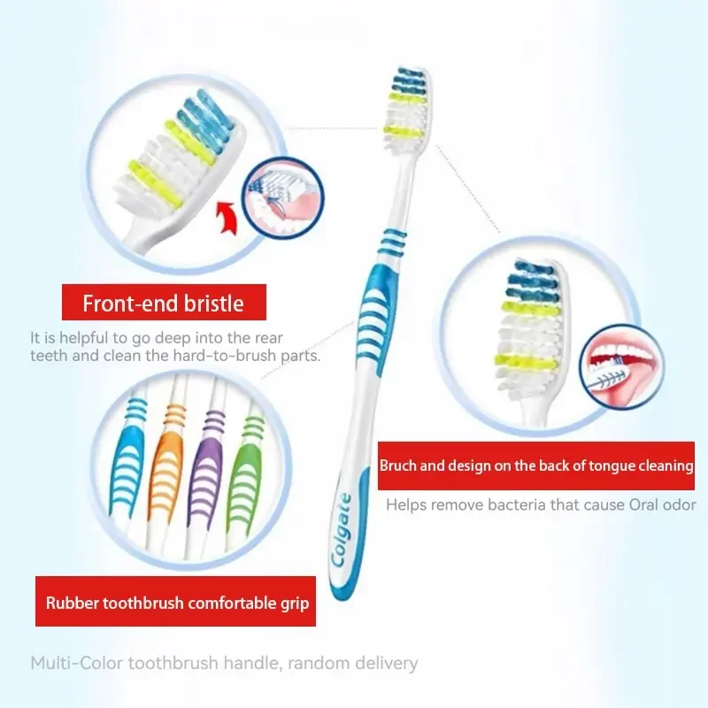 Colgate-cepillo de dientes para limpieza de dientes, 6 paquetes, familia, pareja, pelo medio fino y suave, traje de viaje para hombres y mujeres, limpieza de dientes traseros