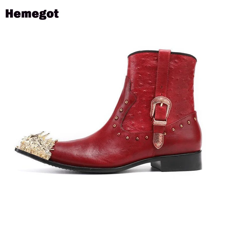 Bottes en Cuir Violet avec Perles Métalliques pour Homme, Fermeture Éclair Latérale Rouge, Grande Taille 37-47