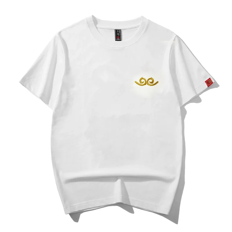 Lyprerazy Men's Chinese Style Great Sage Equalling Heaven Embroidered Short-Sleeved T-Shirt Summer Loose Cotton Top Tees