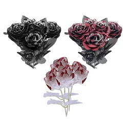 ハロウィーンの装飾のためのブラッドローズブランチ、人工花の花束、偽の植物、黒のバラ、ゴシック、ハロウィーン、1個