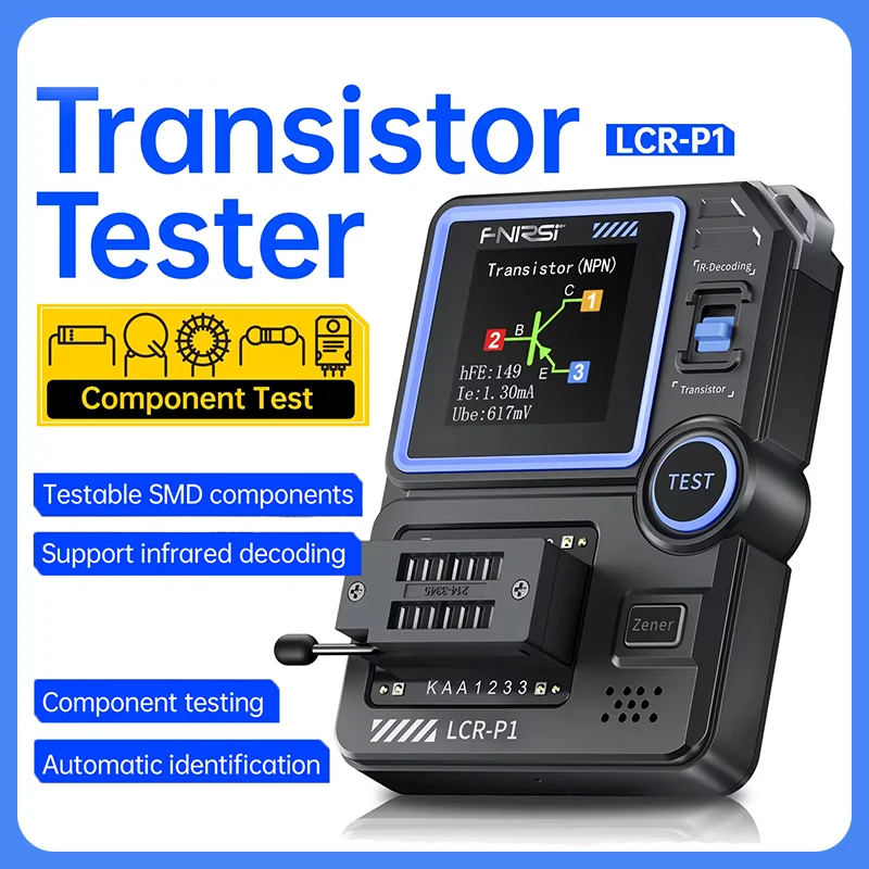 FNIRSI LCR-P1 Transistor Sester Multifunctional Multimeter Diode Transistor Capacitance Meter Resistance LCR ESR Tester, Tester